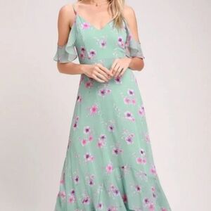 Lulu's Take You There Mint Green Floral Print Maxi  SIZE SMALL